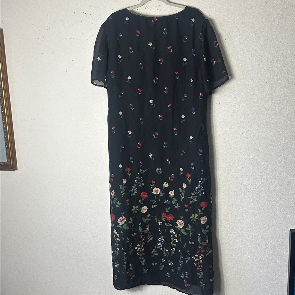 Donna Ricco lined  dress VTG Black Floral Bow tie Back 20W - Picture 6 of 7